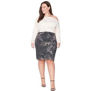 Trendyol Damesrok, nauwsluitend, middellang, gebreide rok, bruin, 3XL oversized, Bruin