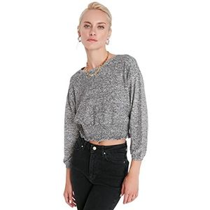 Trendyol Trendyol Standaard gebreide damesblouse met ronde hals, dameshemd (1 stuk), grijs.