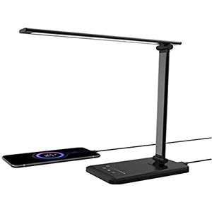 Aourow Dimbare led-bureaulamp: tafellamp met 5 lichtkleuren en 5 helderheidsniveaus, met USB-oplaadpoort voor smartphone, bedlampje met touchscreen voor kinderen, zwart