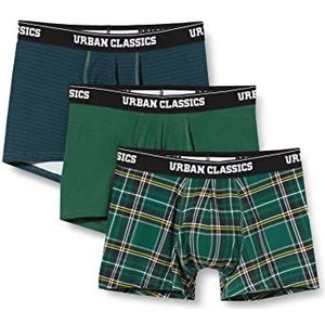 Urban Classics Set van 3 boxershorts voor heren, Plaidaop Dgrn + groen BTL/blauw + groen
