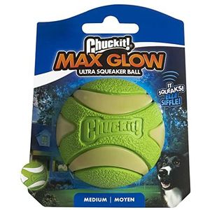 Chuckit! Max Glow Ultra Squeaker Ball hondenspeelgoed, drijvende bal van duurzaam rubber met hoge rebound, oplaadbaar, compatibel met glow-in-the-dark launcher, maat M