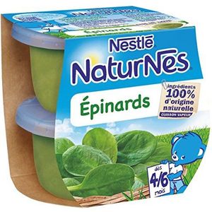 Nestlé Bébé Naturnes Kleine potjes voor baby's, spinazie, vanaf 4/6 maanden, 2 x 130 g