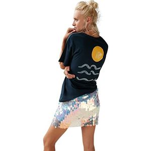 Trendyol T-shirt tissé à col rond standard surdimensionné pour femme, bleu marine, L