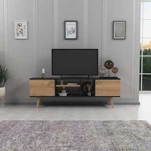 Hanah Home Modern tv-meubel, antraciet en eiken 160 cm x 50 cm x 29,5 cm, spaanplaat 100% melamine, dikte 18 mm, robuuste houten poten, capaciteit 40 kg