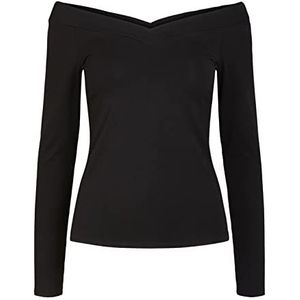 PIECES Pcmaliva Ls Off Shoulder V-hals Top Noos T-shirt voor dames, zwart.