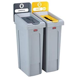Rubbermaid Commercial Products 2057733, Bundle 2 Stream Recycling Station - Ontlading (grijs) /papier (geel)
