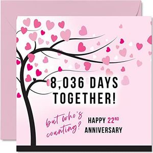 Grappige 22e huwelijksverjaardag kaart voor vrouw of man - 8036 dagen samen - ""I Love You"" cadeau, wenskaarten voor de 22e huwelijksverjaardag voor partner, 145 mm x 145 mm