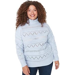 Trendyol Pull décontracté à col rond pour femme Grande taille, bleu clair, 5XL