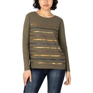 Timezone Gestreept T-shirt met lange mouwen voor dames, Diepe olijfmix, L