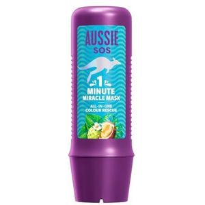 Aussie SOS 1 minuut Miracle All In One Colour Rescue Mask 250 ml. Voedt droog en gekleurd haar intensief. Meer glans, licht en zachtheid, voor glad, zacht en glad haar