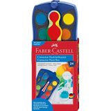 Faber-Castell 125020 Connector verfdoos met 24 kleuren, met ondoorzichtig wit, penseelvak en naamveld, blauw, 1 stuk