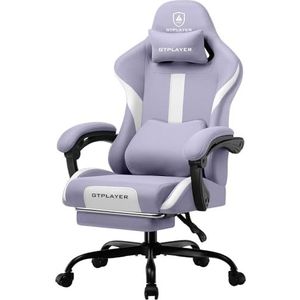GTPLAYER Ergonomische gamingstoel met hoofdsteun en lendenkussen in de cloud, gevoerd, met voetensteun, draaistoel, draagvermogen 150 kg, paars