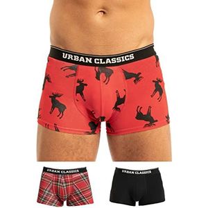 Urban Classics Boxershorts voor heren, verpakking van 3 stuks, kleur: rood geruit AOP/mose AOP/zwart, maat 5XL
