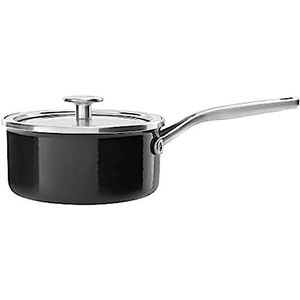 KitchenAid Kookpan van geëmailleerd staal 18 cm / 2 liter met deksel, Duits email, inductie, ovenbestendig, zwarte onyx