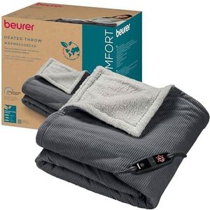 Beurer Beurer HD 80 elektrische deken van zacht corduroy, van gerecycled materiaal, 6 temperatuurinstellingen, veiligheidssysteem, machinewasbaar, 180 x 130 cm, grijs