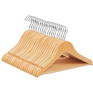 Kleerhangers van natuurlijk hout met ronde stang voor broeken en schouderinkepingen voor jas, jas, pak, jurk, broek, robuust en duurzaam, 20 stuks