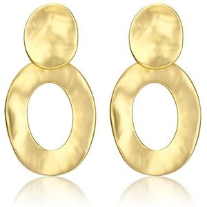 ADRAMATA Gouden clipoorbellen met hanger voor dames - Grote ronde druppelvormige oorbellen - Matte gehamerde geometrische oorbellen - Nepoorbellen