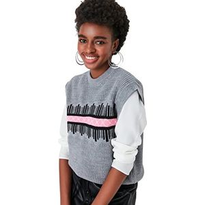 Trendyol Gilet en tricot à col rond standard pour femme, gris, M