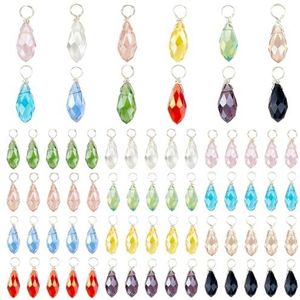 PH PandaHall 72 stuks waterdruppel facet bedels 12 kleuren transparante glazen hangers draad gewikkeld sieraden accessoires voor kettingen, oorbellen, sieraden accessoires, Glas