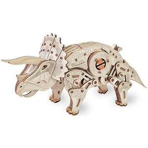 EWA Eco-Wood-Art Dinosaurus Triceratops 3D mechanische houten puzzel voor volwassenen en jongeren, montage zonder lijm, 283 stukjes