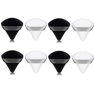 Set van 8 herbruikbare driehoekige sponzen met riem, zacht en huidvriendelijk voor los poeder, lichaam, ogen, foundation, droog en nat make-upgereedschap (zwart + wit)