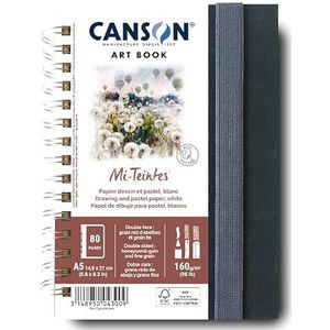 CANSON - Professional Book - Gekleurd tekenpapier - Dubbelzijdig: honingraatstructuur, fijne korrel - 160 g/m² - Spiraalbinding - A5-14 - 8 x 21 cm - Wit - 40 vellen