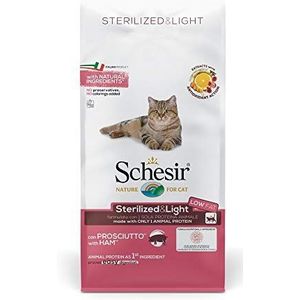 Schesir Line Light - Droogvoer voor volwassen gesteriliseerde katten, met ham, 10 kg zak