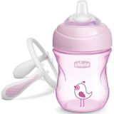 Chicco - Transitiebeker – ergonomische siliconen top – dubbel anti-koliek ventiel – BPA-vrij – 200 ml – 4+ maanden – Roos