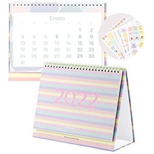Takenote Tafelkalender 2022 – kleuren – een ander design per maand – twee pagina's: een kalenderpagina en een planner-pagina – 210 g papier – afmetingen 23 x 17,5 cm
