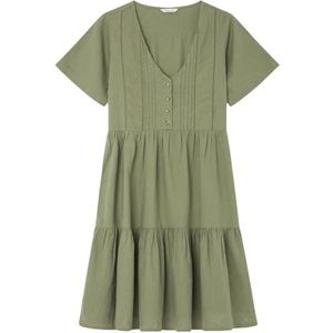 Springfield Vestido Corto Lino Pintucks Damesjurk (1 stuk), Groen