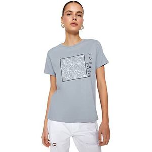 TRENDYOL Trendyol T-shirt voor dames, ronde hals, standaard, geweven hemd (1 stuk), grijs.