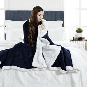 Penguin Home® Robuuste sherpa-deken, kleur: marineblauw, microvezel deken, zeer zacht, dik, pluizig en alle seizoenen voor slaapkamer, bank en thuis, afmetingen: 130 x 150 cm