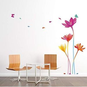 Zelfklevende bloemen | stickers, zelfklevend, bloemen en vlinders, regenboog, wanddecoratie, slaapkamer en woonkamer, 70 x 50 cm