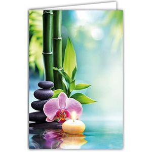 Afie 68-4010 binnenkaart wit met envelop - Zen bloem orchidee roze lila kaars kiezelstenen bamboe water meditatie voor u gelukkig verjaardag goed feest dochter moeder oma dank u felicitatie
