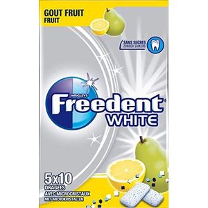 FREEDENT White Kauwgom met fruit, zonder suiker, 5 zakken met elk 10 dragees, 70 g
