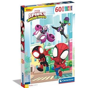 Clementoni - Disney Mickey en vrienden Supercolor Marvel Spidey His Amazing Friends-60 stukjes kinderen 4 jaar, cartoons, superheldenpuzzel, gemaakt in Italië, meerkleurig, 26476