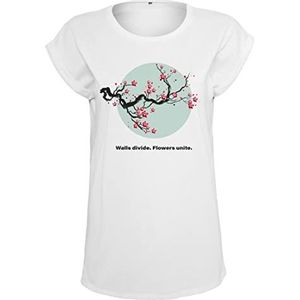 Mister Tee Dames T-shirt met bloemenpatroon, effen kleuren, Wit