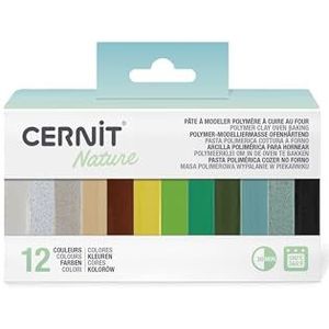 CERNIT CEASS004C - Een assortiment van 12 Cernit pastabroden 25 g – polymeerpasta met natuurlijk effect in 12 verschillende kleuren – natuurbereik, opaaline en nummer één – modelleren, doe-het-zelf
