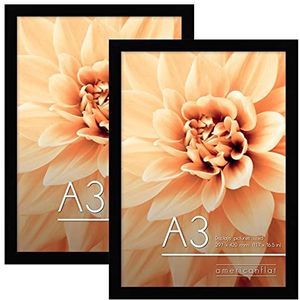 Americanflat A3 Fotolijst, 2 stuks, 29,7 x 42 cm, staand formaat, composiethouten frame met onbreekbaar glas, wandformaat horizontaal en verticaal