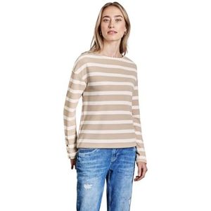 Street One A322792 dames gestreept T-shirt met knopen, Lichtbeige