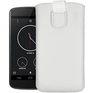 mumbi Beschermhoes van echt leer, compatibel met LG Nexus 4 Case Wallet, wit