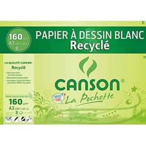 CANSON Tekenpapier, gerecycled, wit, A3, 8 vellen, 160 g/m²