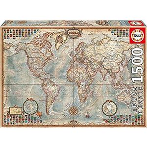 Educa - 16005 - Klassieke puzzel - De wereld, politieke kaart - 1500 stukjes