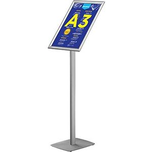 OPUS 2 A3-display voor posters en borden | Gemaakt van geanodiseerd aluminium en anti-verblindingslaag | Draaibaar | Vrijstaande clip- en reclameframehouders | H: 1,12 m