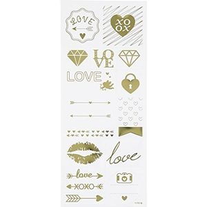 Love-stickers, vel 10 x 24 cm, ca. 14 stuks, goud, liefde, 1 vel