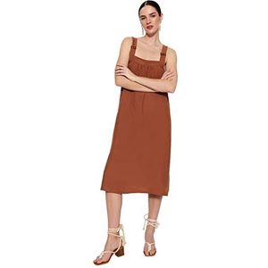 TRENDYOL Dames Midi Shift Relaxed jurk van geweven stof, bruin, 40, Bruin