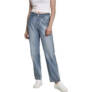 Urban Classics dames jeans met hoge rechte taille, blauw (Mid Stone Wash 02292)