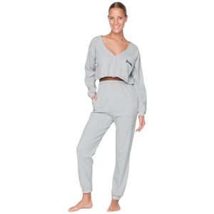 Trendyol Trendyol Gerade korte arm lounge/thuis pyjamaset voor dames, pyjamaset voor dames, grijs.