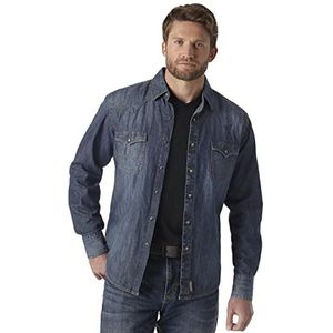 Wrangler Big & Tall Retro Two Pocket Long Sleeve Snap herenhemd, Denim Blauw