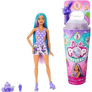 Barbie HNW44 Pop Reveal Pop Reveal Set uit de fruitserie, thema sprankelend druivensap, 8 verrassingen, waaronder 1 puppy en andere modeaccessoires, kinderspeelgoed, vanaf 3 jaar